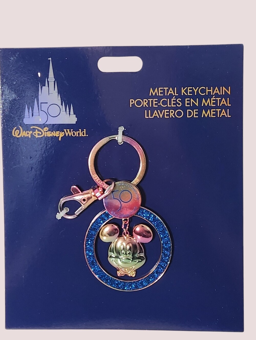Disney 50th Anniversary Iridescent Mickey Keychain with Blue Glitter Ring